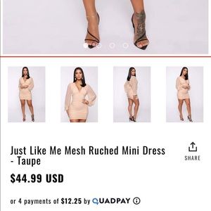 Just Like Me Mesh Ruched Mini Dress - Taupe